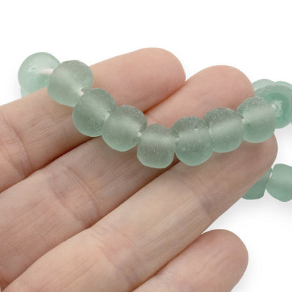 Light Green Recycled Glass Beads, Sea Glass Style Round Rustic, Indonesian Eco Friendly, 8mm Round Beads, 50/Pcs