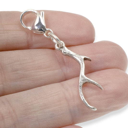 Silver Antler Clip-on Charm, Nature-Inspired Accessory for Bags and Jewelry