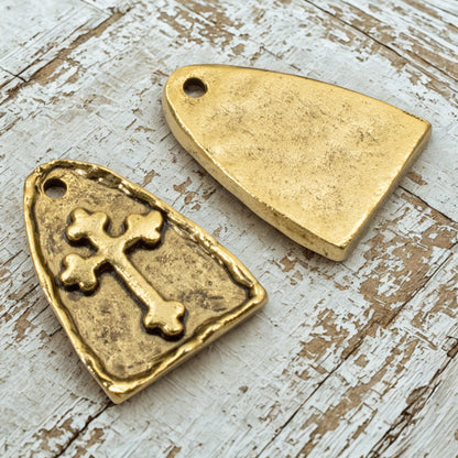 Gold Arch Cross Medallion Charms, Gothic Religious Pendant, 2-Pack