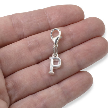 Letter P Clip On Charm: Silver Initial Alphabet Personalized Jewelry Gift