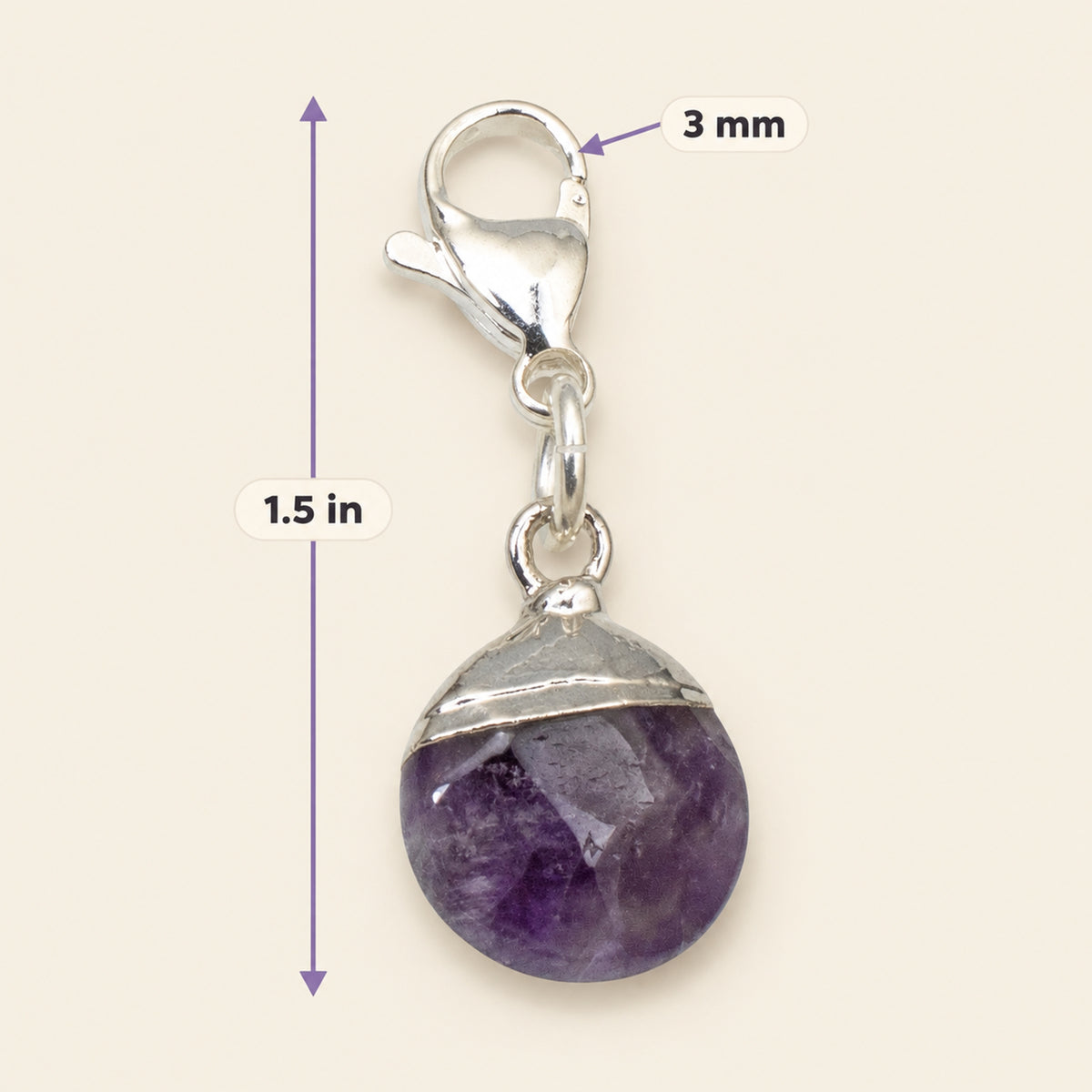 Purple Amethyst Clip-on Charm, Stylish Stone Bag Accessory Easy Clasp Attachment