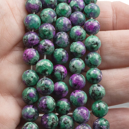 8mm Ruby Zoisite Round Gemstone Beads for DIY Jewelry Making, Green & Pink Natural Stone