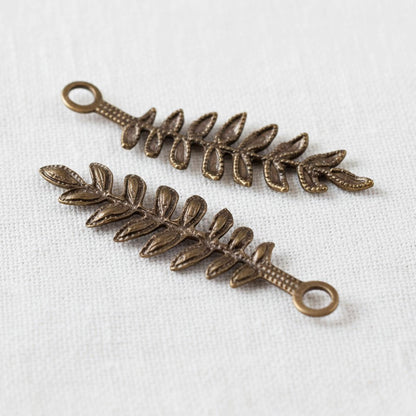 Fern Charms: Natural Brass Vintaj Stamping Botanical Earring Drop 4-Pack