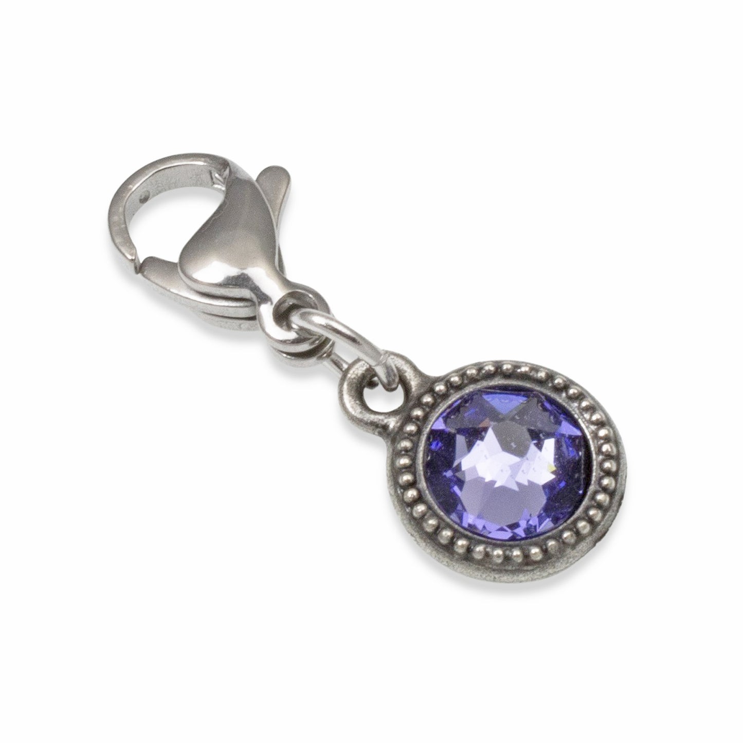 December Birthstone Clip-On Charm, Tanzanite Crystal with Clip-On Design and Lobster Clasp, Unique Present for Birthday, Small Gift Idea