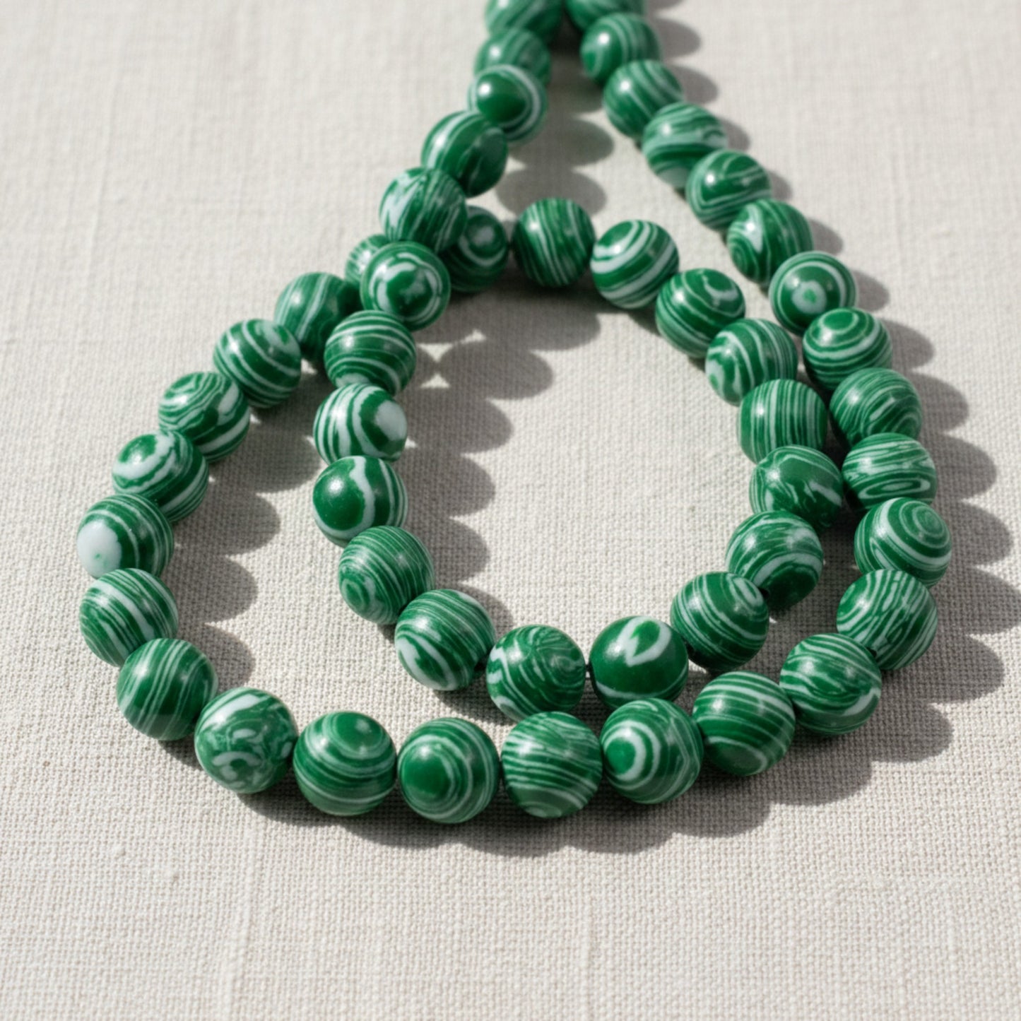 Composite Malachite Beads: Green White Striped 8mm Round Synthetic Stone Strand for Jewelry Making