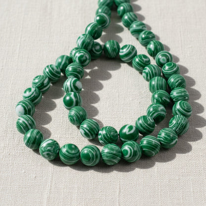 Composite Malachite Beads: Green White Striped 8mm Round Synthetic Stone Strand for Jewelry Making