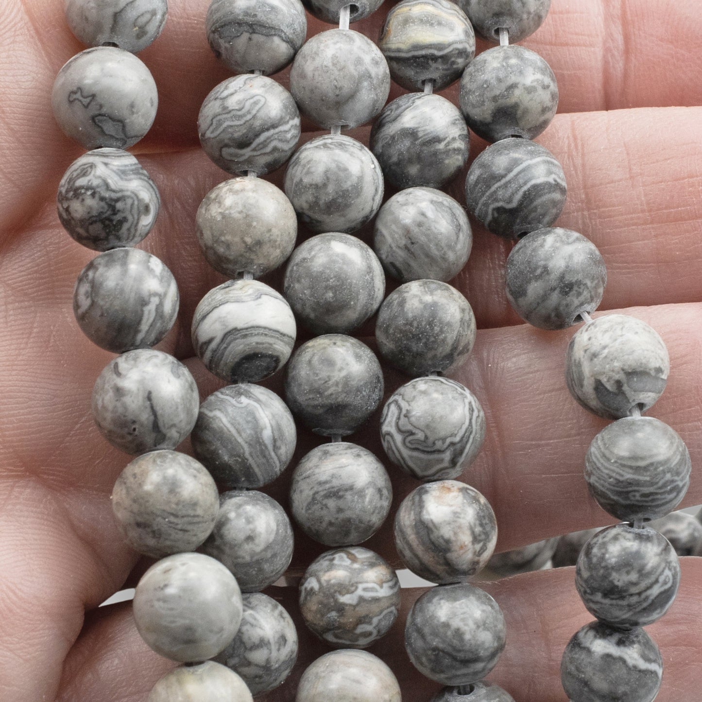Gray Picasso Jasper Beads: 8mm Round Striped Natural Gemstone Strand 46pcs
