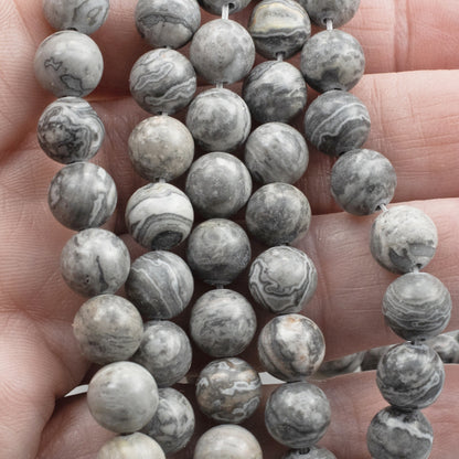 Gray Picasso Jasper Beads: 8mm Round Striped Natural Gemstone Strand 46pcs