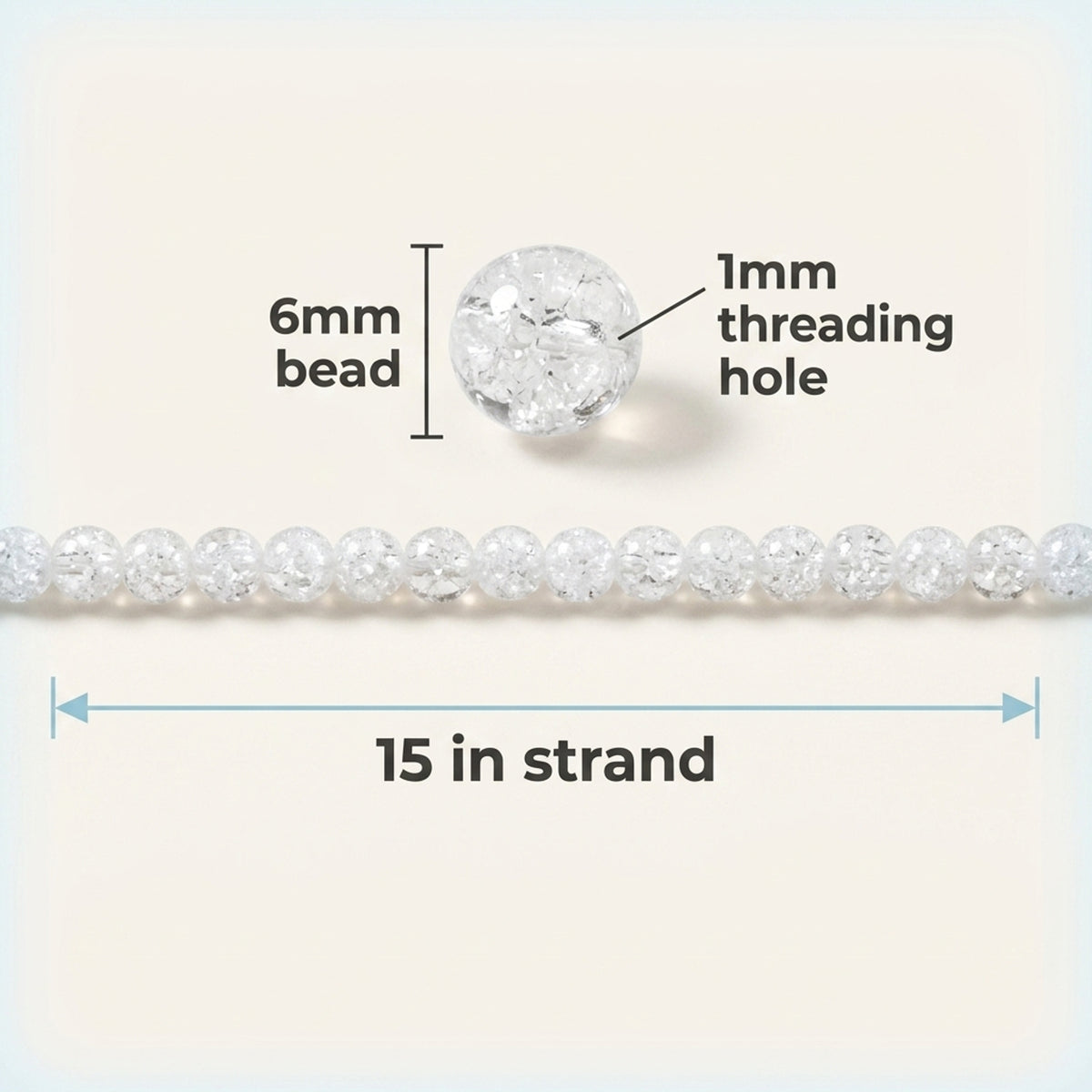 Clear Crackle Glass Beads 6mm Winter White, Snowy Holiday Jewelry Making