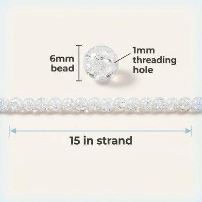 Clear Crackle Glass Beads 6mm Winter White, Snowy Holiday Jewelry Making