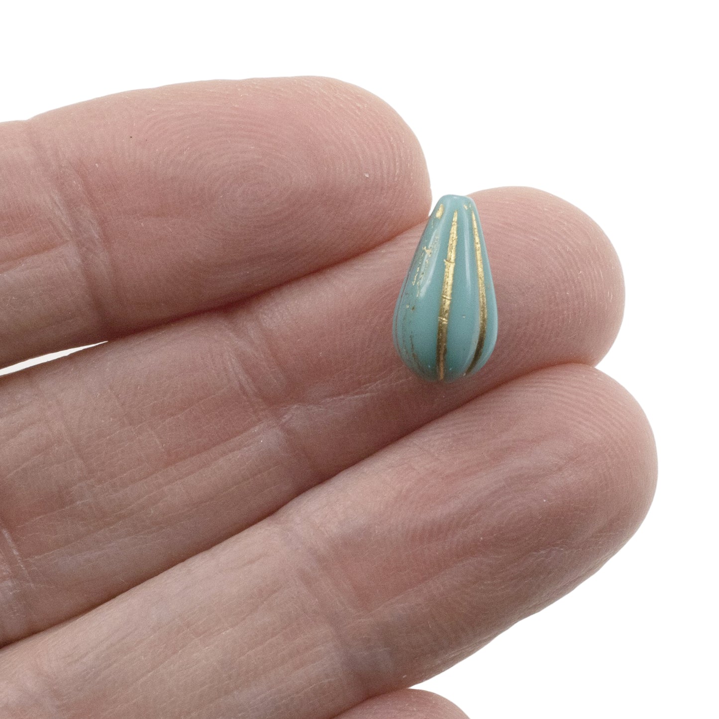 Turquoise Teardrop Beads Gold Wash: 8-Pack Czech Glass Raven's Journey 13x8mm
