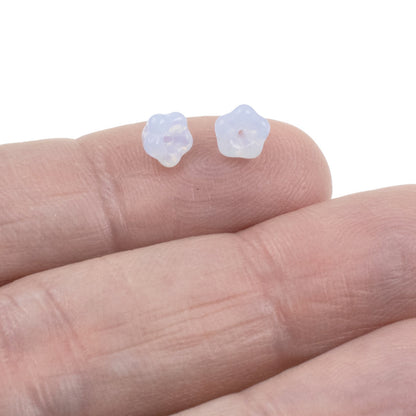 Sky Blue Opal Mini Bell Flower Beads: Czech Glass 4x6mm 50-Pack for DIY Jewelry