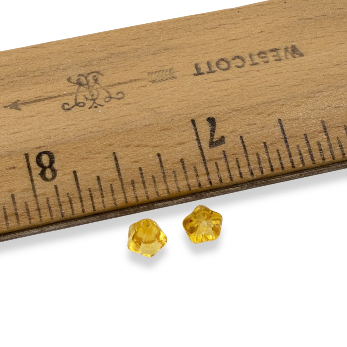100Pcs Golden Yellow Mini Bell Flower Beads, Czech Glass Small Spring Flowers