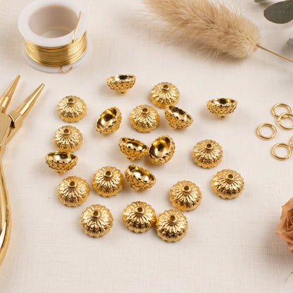 Gold Acorn Bead Caps, 20-Pack 24K Plated Elegant Findings for Jewelry Making