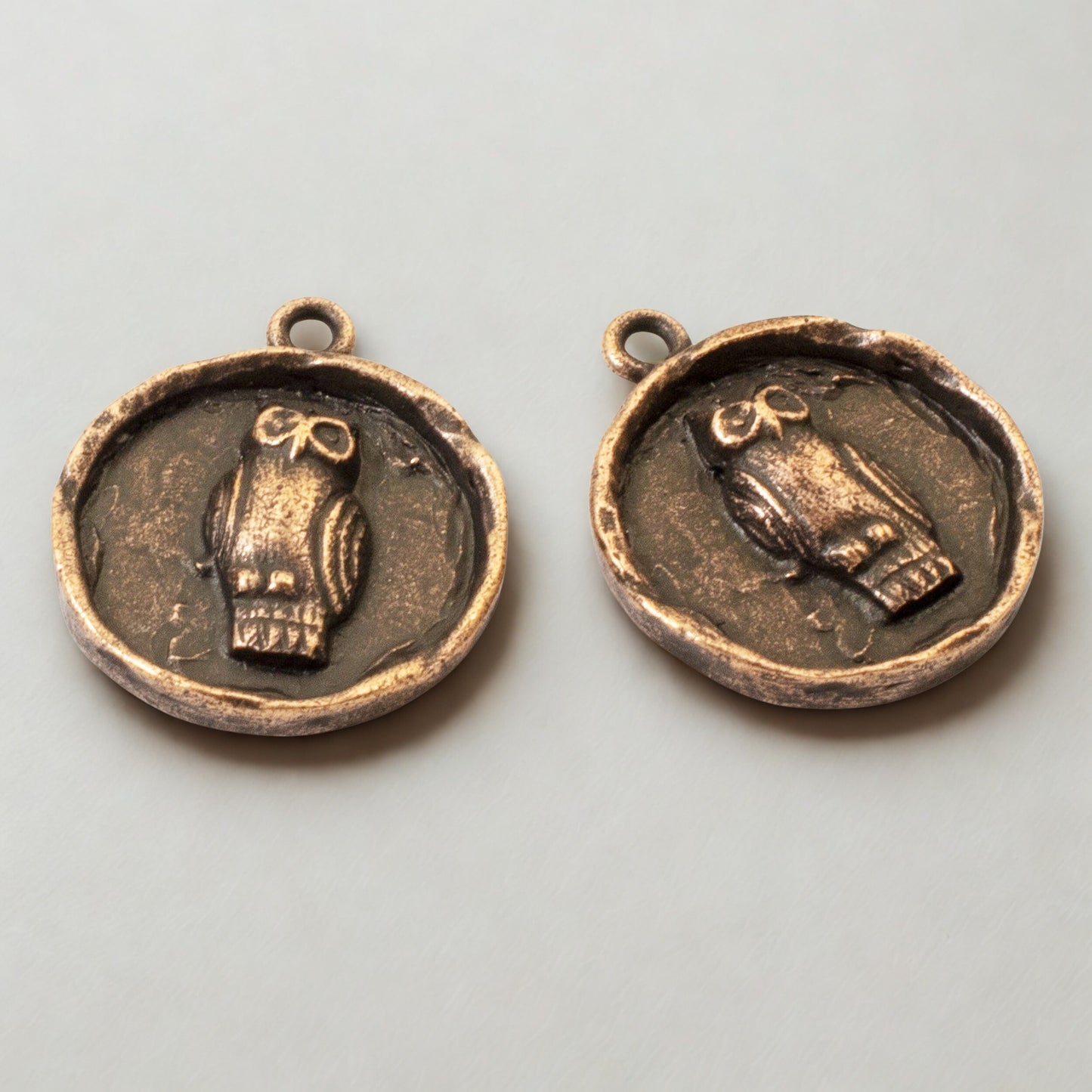 Copper Owl Pendants, 2-Pack Rustic Fall Jewelry Charm, Earthy Medallion USA Made