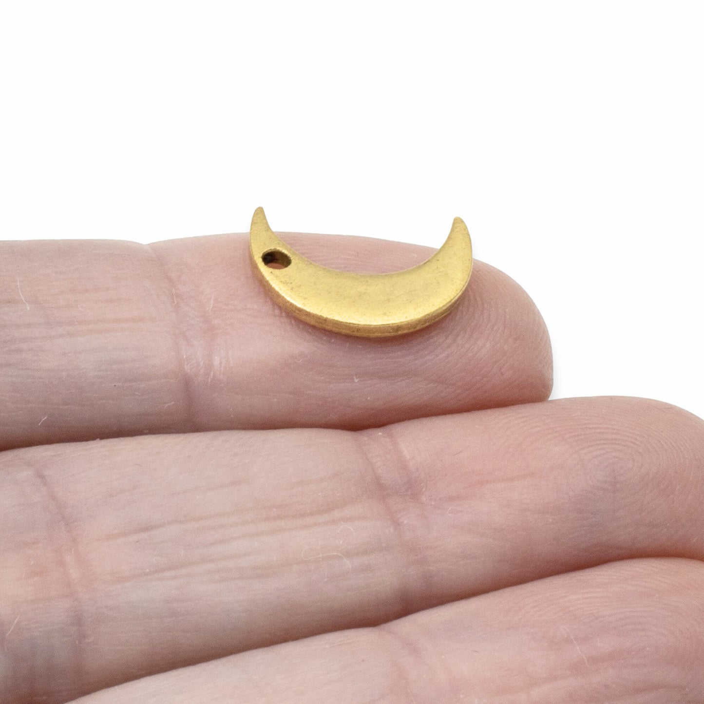 Celestial Gold Moon Charms, 2Pc 24k Plated Crescent Metal Stamping Flat Tags