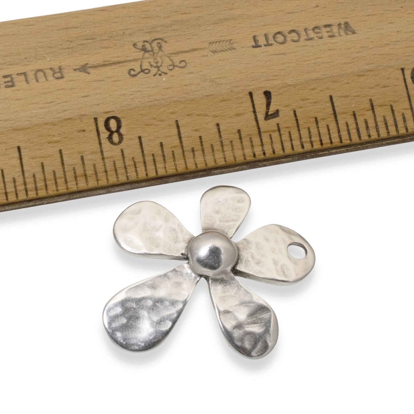 Large Hammered Flower Pendant, 1Pc Silver Artisan Style European Charm, Boho DIY