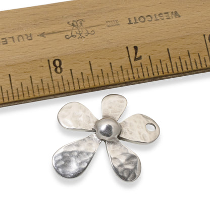 Large Hammered Flower Pendant, 1Pc Silver Artisan Style European Charm, Boho DIY