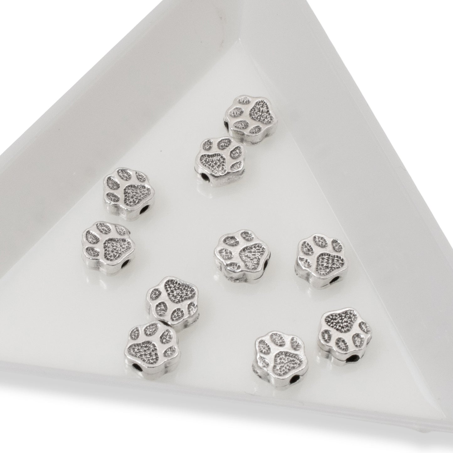 10 Silver Paw Print Beads, TierraCast Designed - Dog Pet-Themed Jewelry Crafting