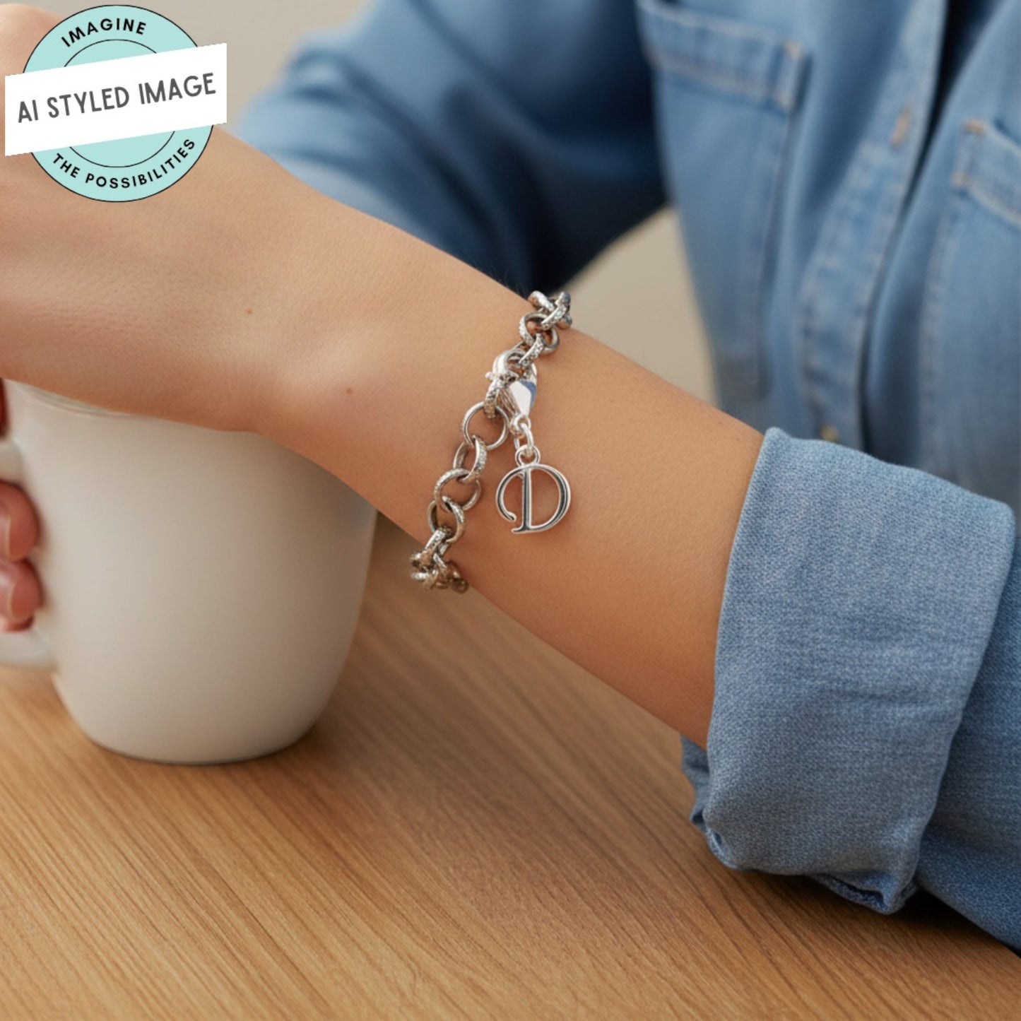 Silver Cursive Letter D Clip On Charm: Script Initial Dangle Lobster Clasp Personalized Journal Bracelet