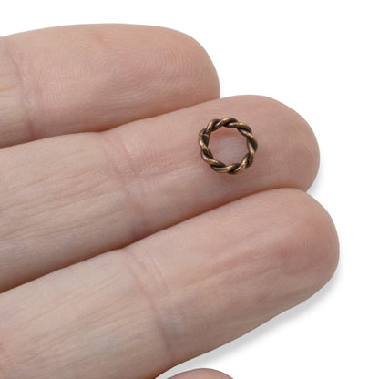 Mini Rope Jump Rings Antique Copper 10-Pack, Twisted Wire Connectors, Jewelry-Making Findings