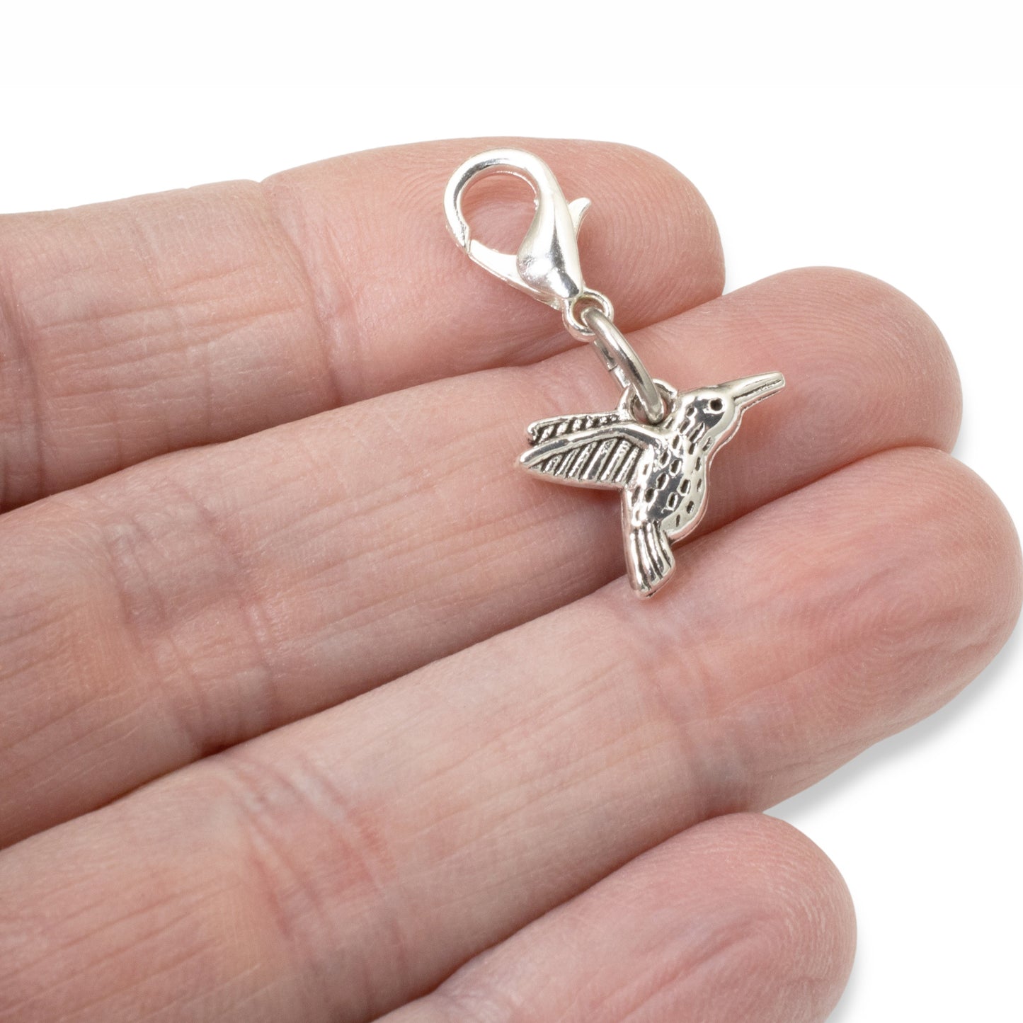 Silver Hummingbird Charm, Clip-On Bird Accessory for Purses & Bags