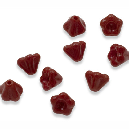 50 Baby Bell Flower Beads - Maroon Red - Czech Glass - 4x6mm Opaque Mini Flowers