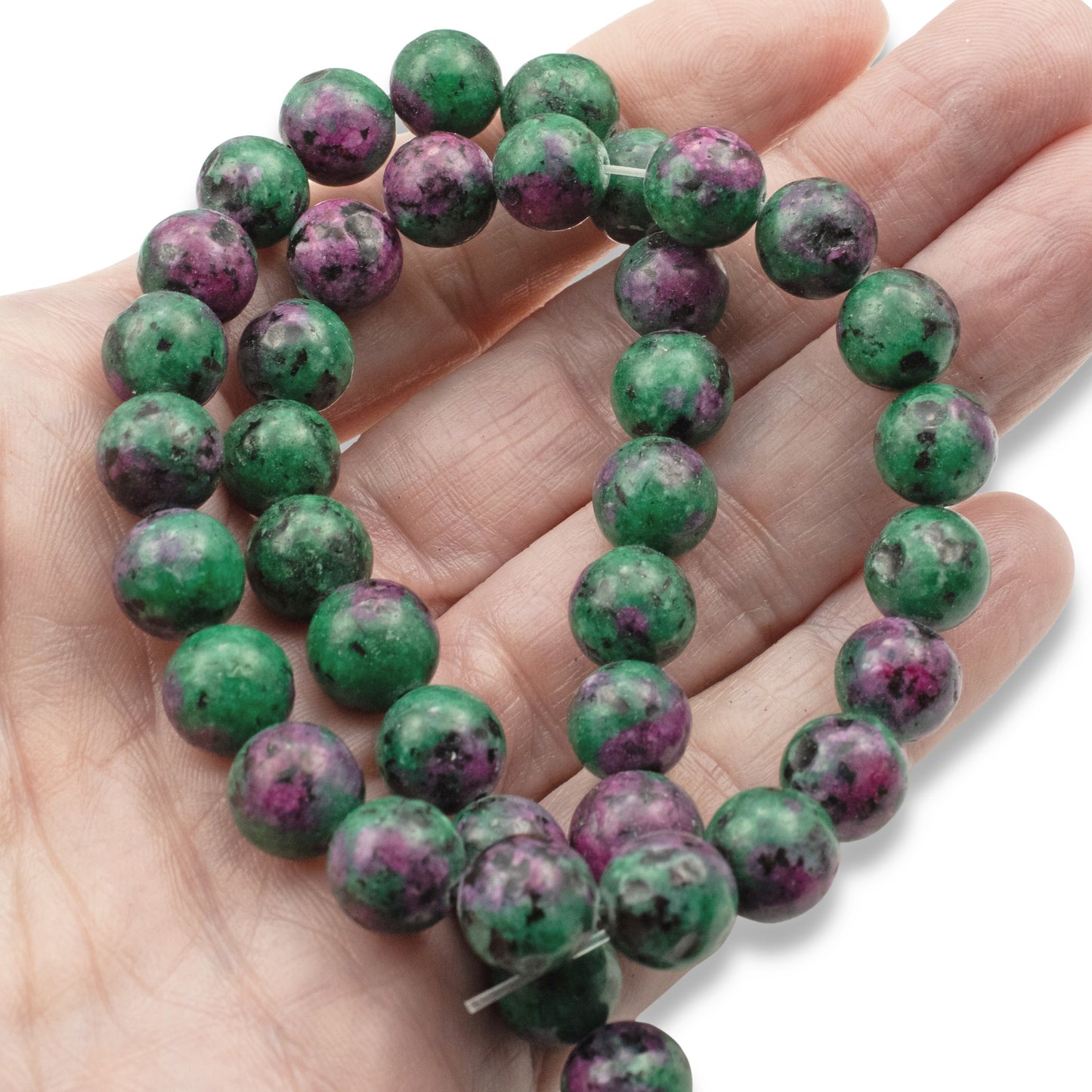 10mm Ruby Zoisite Beads, Round Green Pink Gemstone, Full Strand for DIY Jewelry