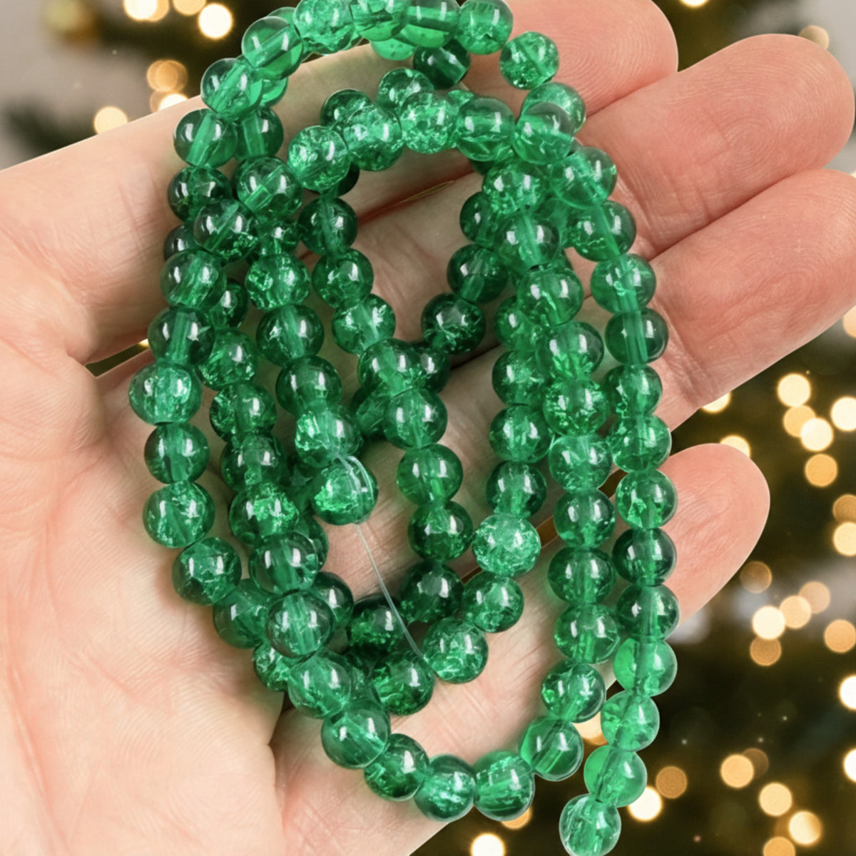 Crackle Glass Beads Green 100-Pack 6mm Round Christmas Jewelry & Craft Supply