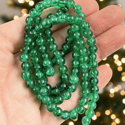 Crackle Glass Beads Green 100-Pack 6mm Round Christmas Jewelry & Craft Supply