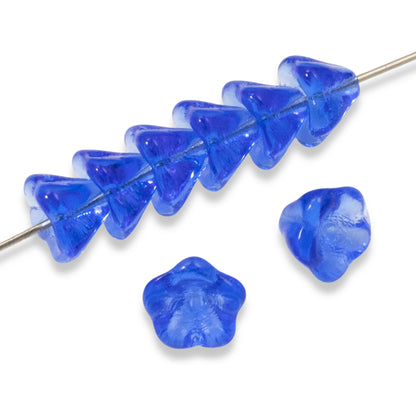 25 Bell Flower Beads - Sapphire Blue - Czech Glass - 6x8mm - DIY Jewelry Making