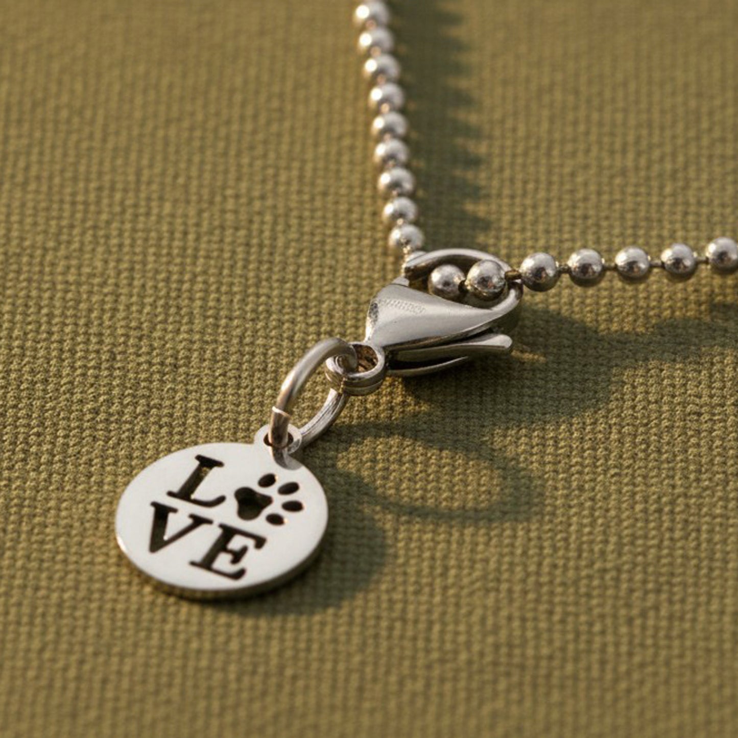 Paw Print Clip On Charm: Silver Love Dog Tag Pet Collar Accessory Stainless Steel