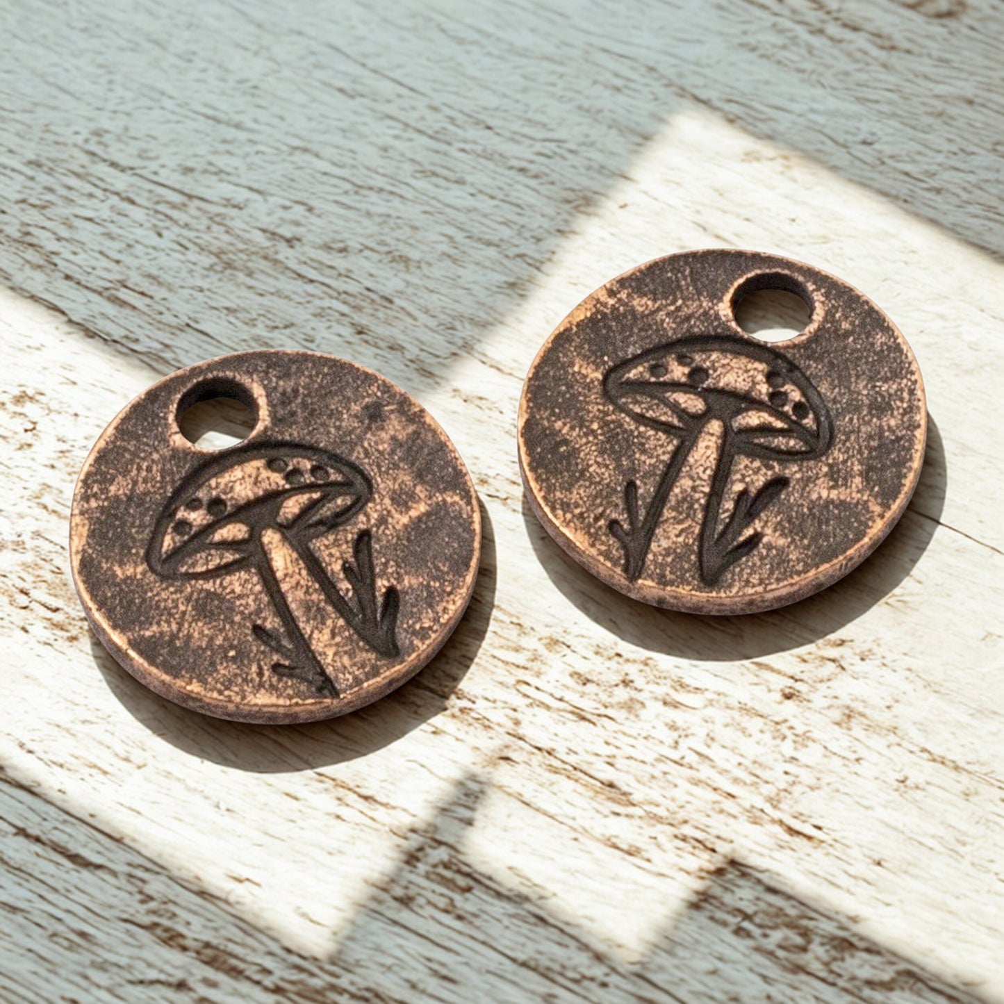 Mini Mushroom Charms Copper 2Pc, Antique Copper Plated Woodland Rustic Jewelry