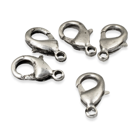 5 Antique Silver Lobster Claw Clasps - 8x15mm for Jewelry Making - Nunn Design