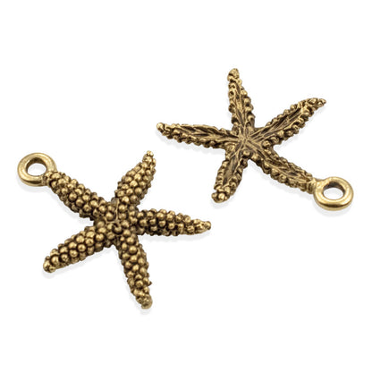 Starfish Charms: 2Pcs Antique Gold Pewter 20mm Beach Ocean Coastal Nautical Jewelry