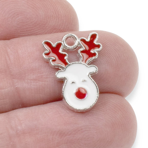 10 Christmas Reindeer Enamel & Silver Charms, Ideal for Jewelry Making