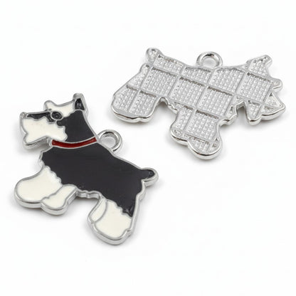 Schnauzer Dog Enamel Charms 6-Pack: Silver Metal Pendants Dog Mom Accessories