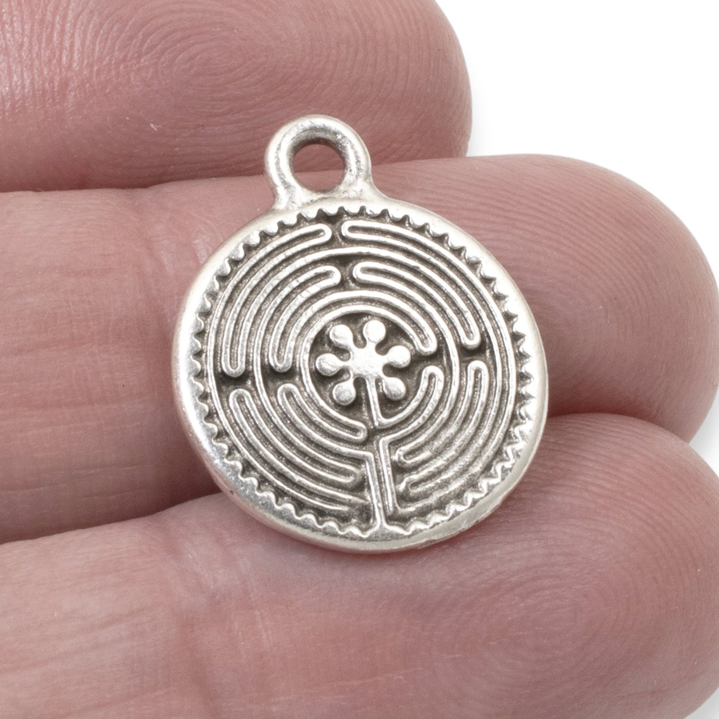 4 Silver Labyrinth Charms, TierraCast Double-Sided Maze for DIY Jewelry