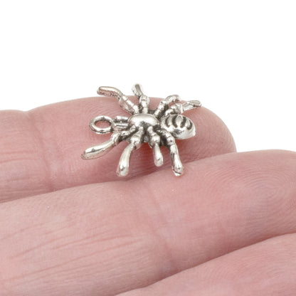 15 Silver Spider Charms for Halloween Jewelry, Insect Earrings & Necklace