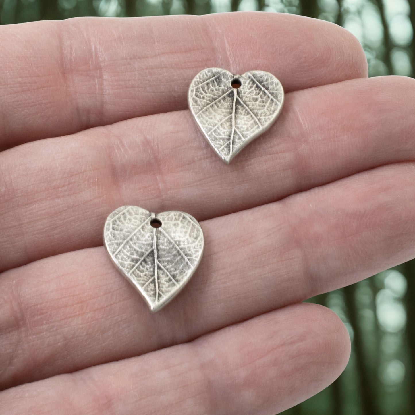 Heart Leaf Charms, 4-Pack Antique Pewter Nature Jewelry Making, Fall Botanical