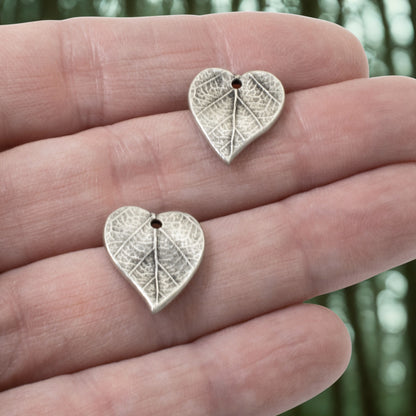 Heart Leaf Charms, 4-Pack Antique Pewter Nature Jewelry Making, Fall Botanical