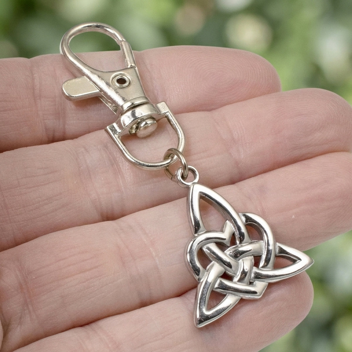 Celtic Triangle Keychain, Irish Heritage Bag Charm, Silver Celtic Knot Accessory