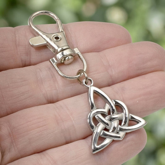 Celtic Triangle Keychain, Irish Heritage Bag Charm, Silver Celtic Knot Accessory