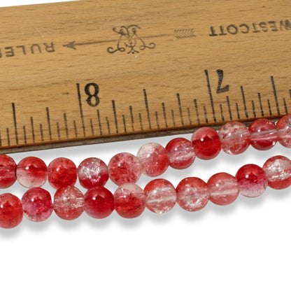 100 Crackle Glass Beads - Red & Clear - 6mm Round - Two Tone Beads - Festive Beads for Christmas Jewelry - Holiday Crafts