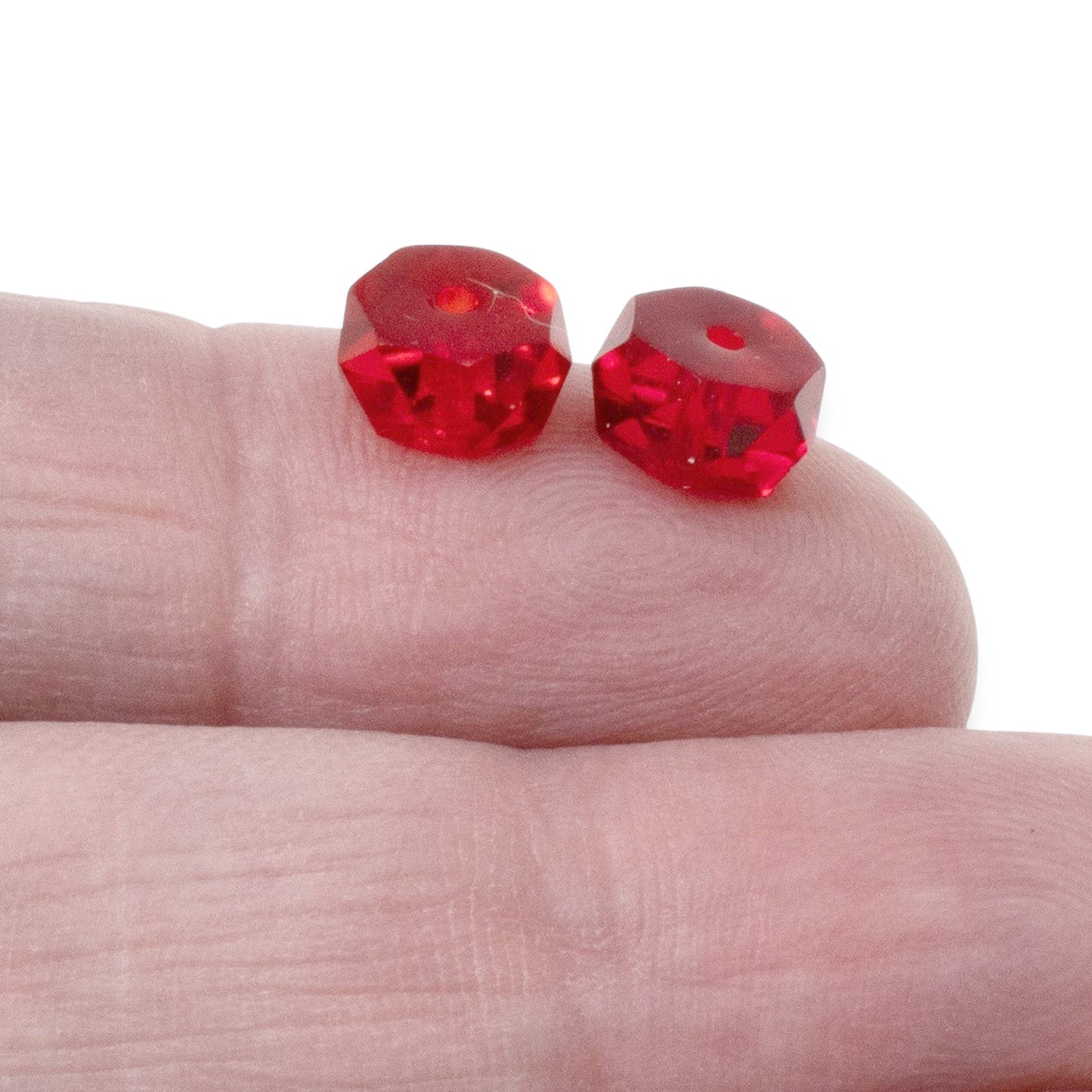 50 Firepolished Rondelle Beads - Transparent Red - 8mm Faceted Czech Spacers