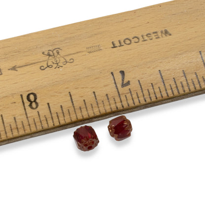 25 Faceted 6mm Crown Cathedral Beads - Garnet Red + Bronze Ends - Czech Glass