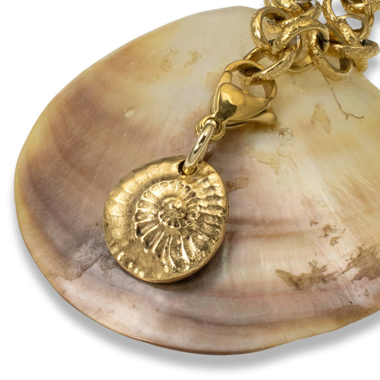 Gold Fossil Clip-on Charm, Prehistoric Elegance, Accessory for Bags and Jewelry