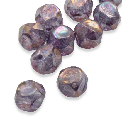 Purple Marbled Patina 9mm Baroque Central Cut - Raven's Journey Czech Glass - 10-Pack