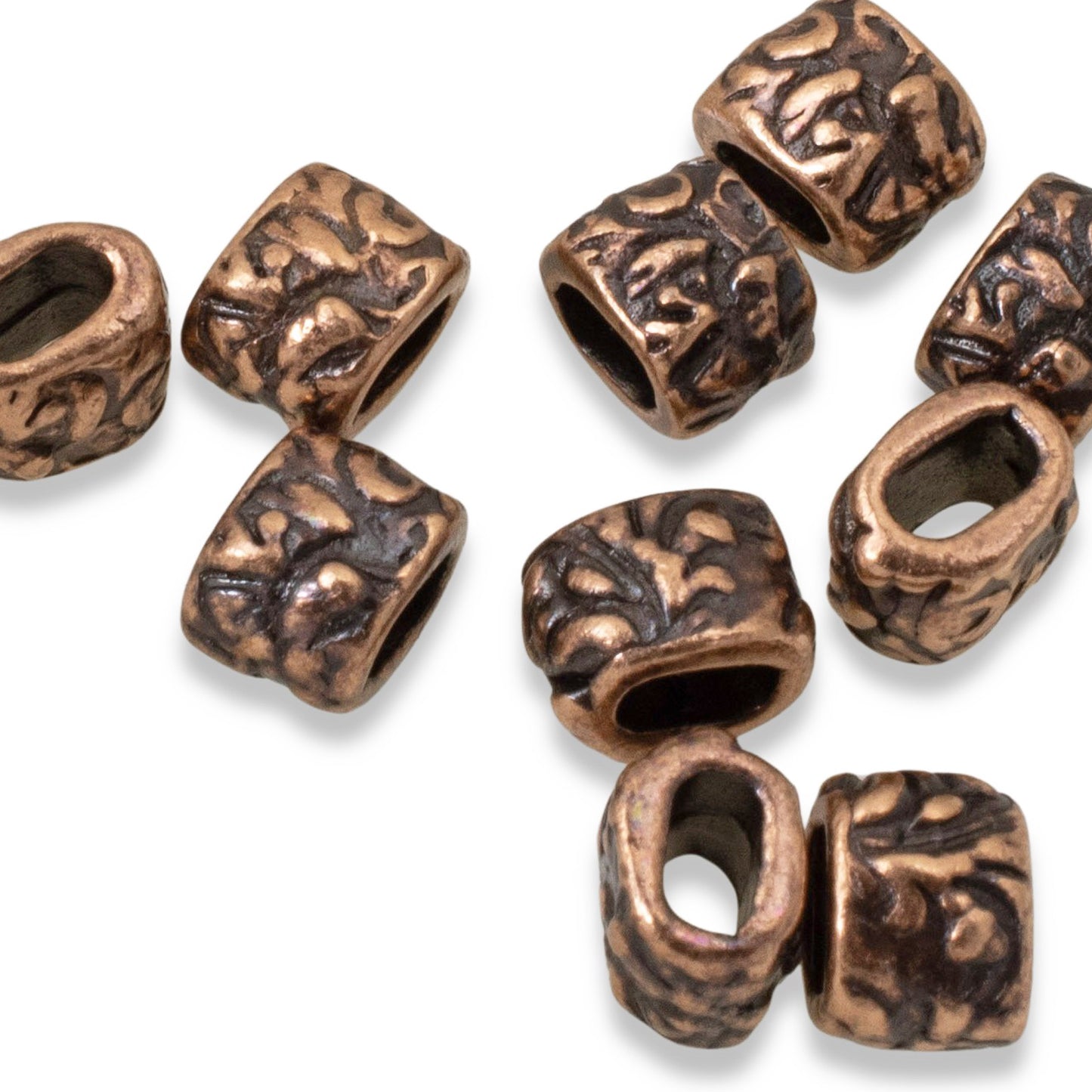 10 Antique Copper Jardin Barrel Beads - Organic Jewelry Components for Leather Cord