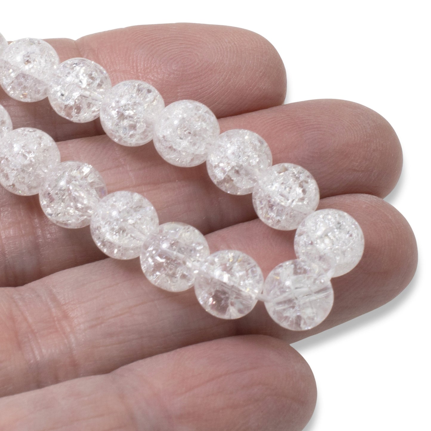 White 8mm Round Glass Crackle Beads, 15" Strand for Jewelry Making